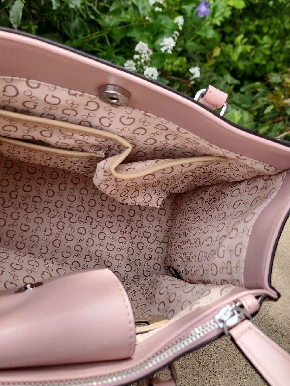 GUESS Blush Pink Embossed Satchel - Picture 6 of 17